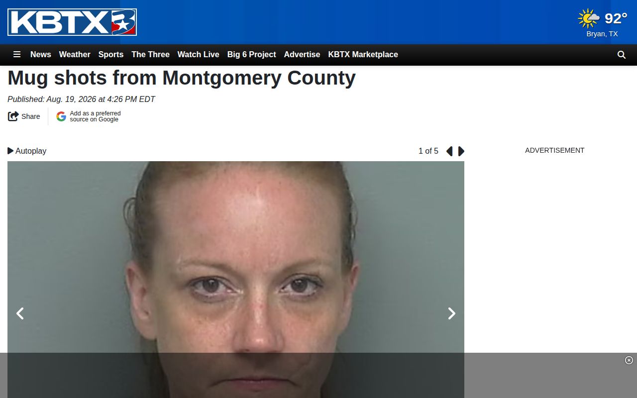 Montgomery County crime news source context from KBTX mugshot gallery