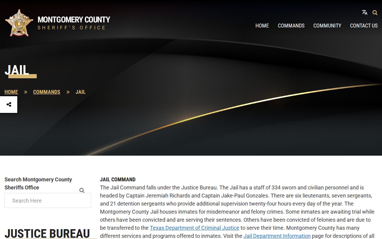 Montgomery County Jail custody information for booking records