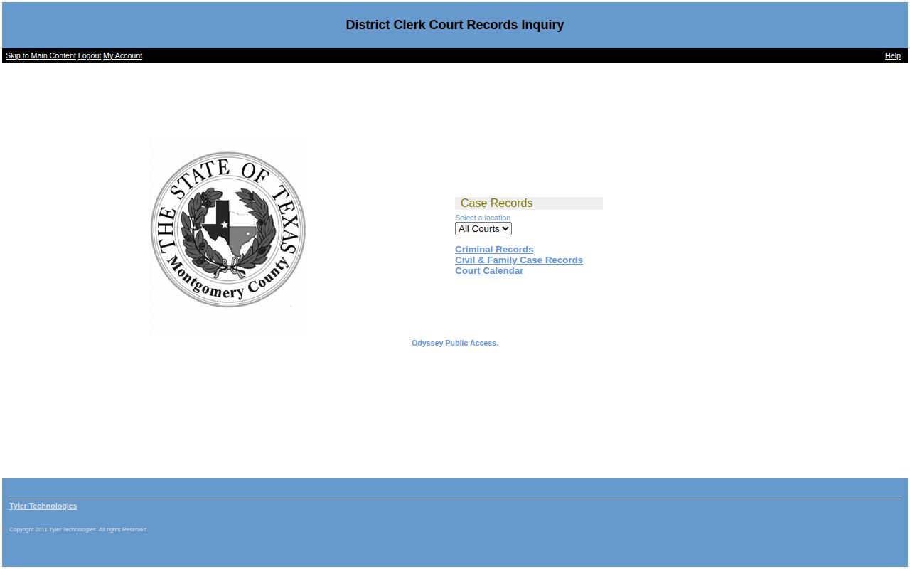 Montgomery County Odyssey court search for booking case disposition