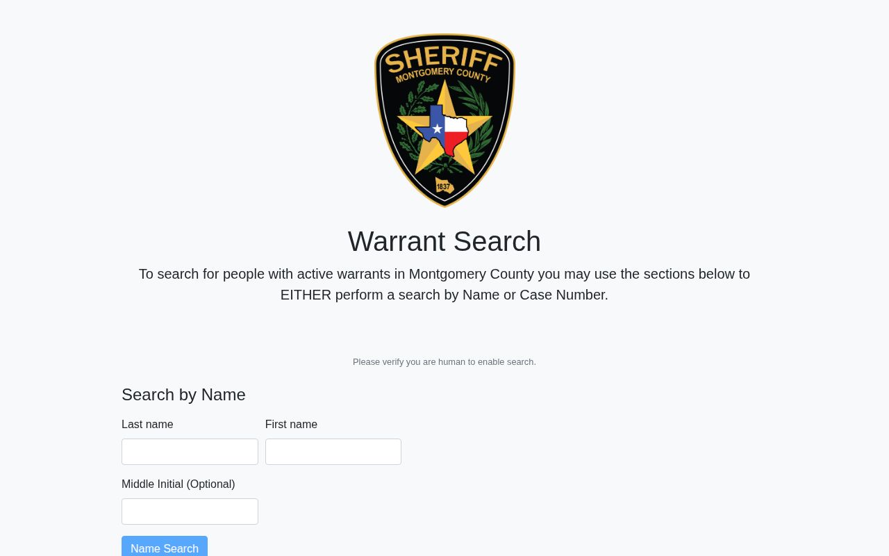 Montgomery County warrant record search interface